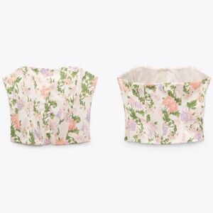 Zara pastel multicoloured floral flower print corset bustier crop top NWT